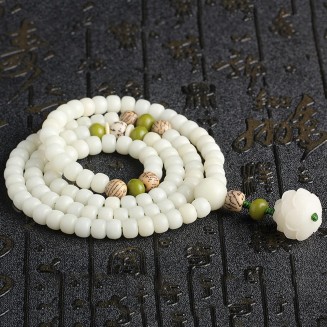 White Jade Natural Bodhi Root 108 Mala Prayer Mantra Beads Meditation 5-Layer Lotus Hand String Multiplayer Bracelet