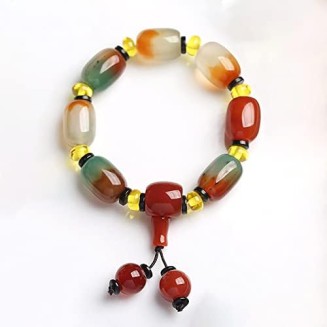 Bracelets for Women, Tibetan Agate Bracelet Bangle, Peacock Agate Barrel Bead red Agate Buddha Head Bracelet, Passepartout Agate Bracelet Auspicious Gifts for Mother Jewelry (1813mm)