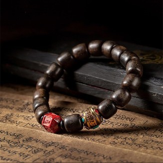 11Mm Agarwood Bracelet Tibetan Copper Bead Bracelet Cinnabar Six Word Proverbs Buddha Bead Prayer Bracelet